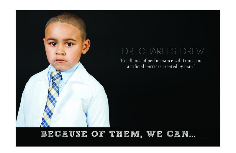 Child dressed as Charles Drew — Because of Them We Can campaign