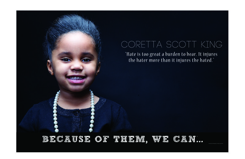 Child dressed as Coretta Scott King — Because of Them We Can campaign