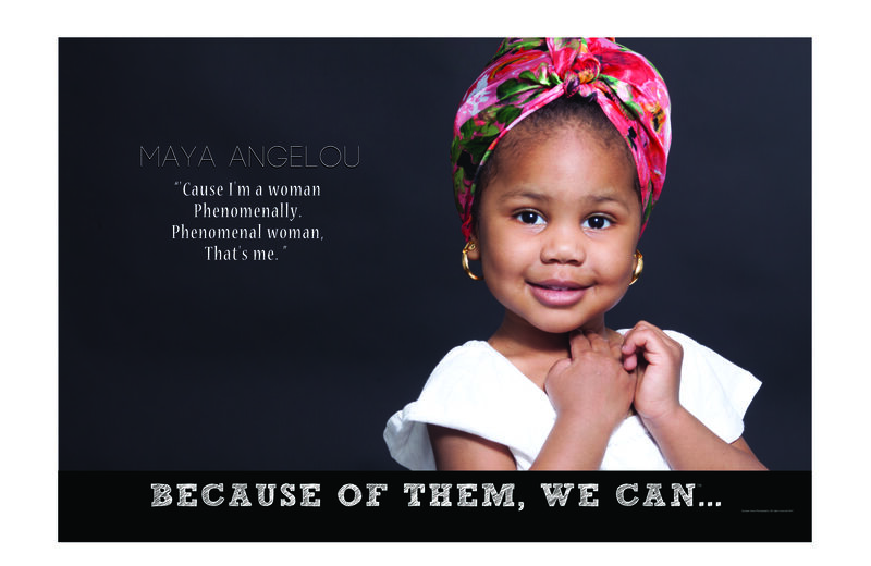 Child dressed as Maya Angelou — Because of Them We Can campaign