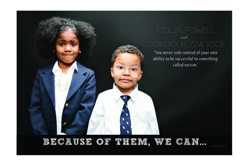 Children dressed as Colin Powell and Condoleezza Rice — Because of Them We Can campaign