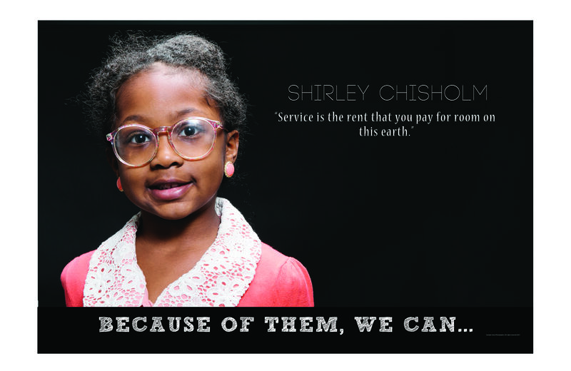 Child dressed as Shirley Chisholm — Because of Them We Can campaign