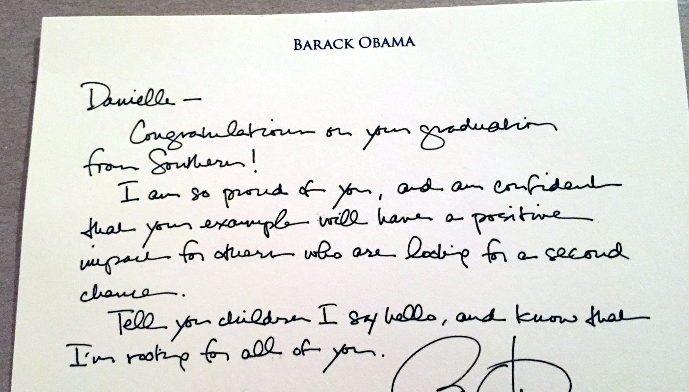 Obama Pens Note to Former Inmate He Freed from Prison After She Made Dean’s List