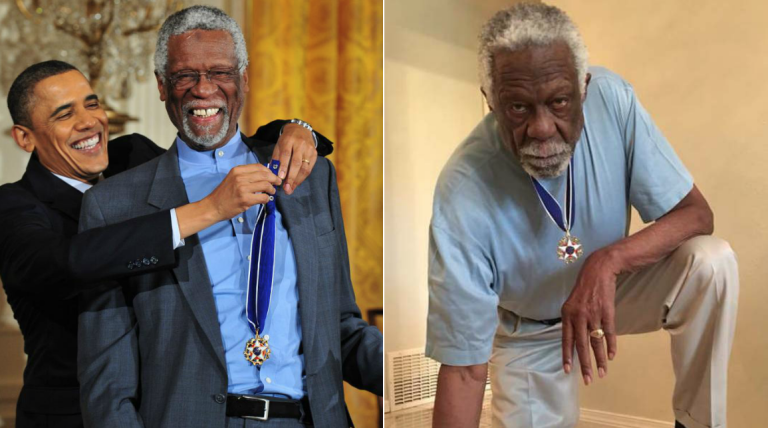 Check Out This Photo Of NBA Legend Bill Russell Taking A Knee With Presidential Medal Of Freedom