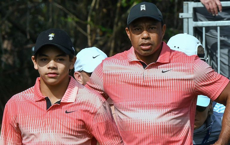Tiger Woods Caddies for Son Charlie During His Junior Golf Tournament