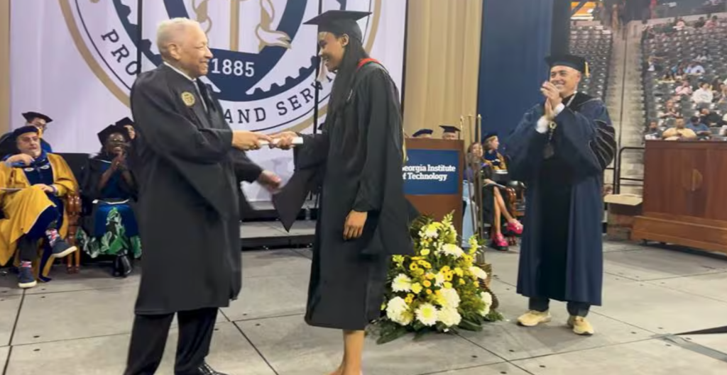Ronald Yancey, The First Black Graduate of Georgia Tech, Presents Granddaughter With Masters Degree 60 Years After His Historic Commencement (Photo credit: Atlanta Journal Constitution)