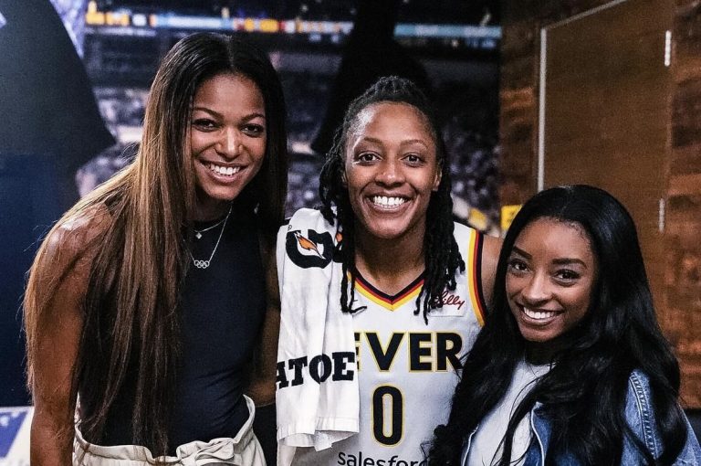Simone Biles & Gabby Thomas Share Adorable Post-Game Moment With Indiana Fever Players